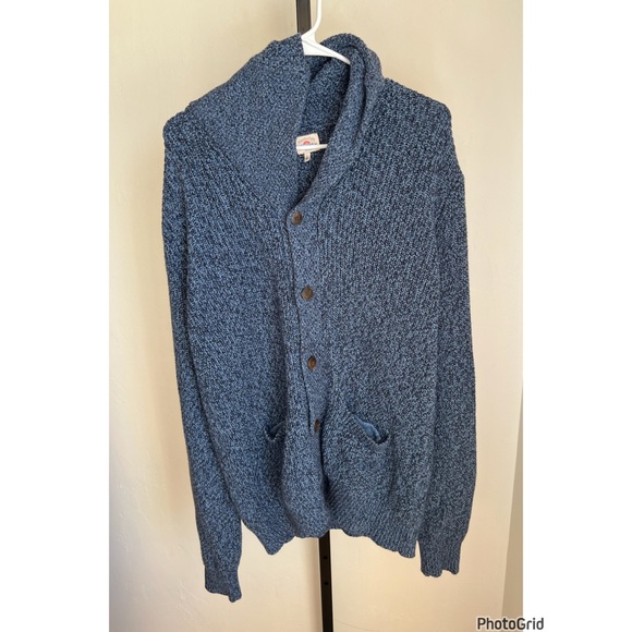 Men’s Faherty Marled Cotton Cardigan Blue Large - Picture 2 of 3